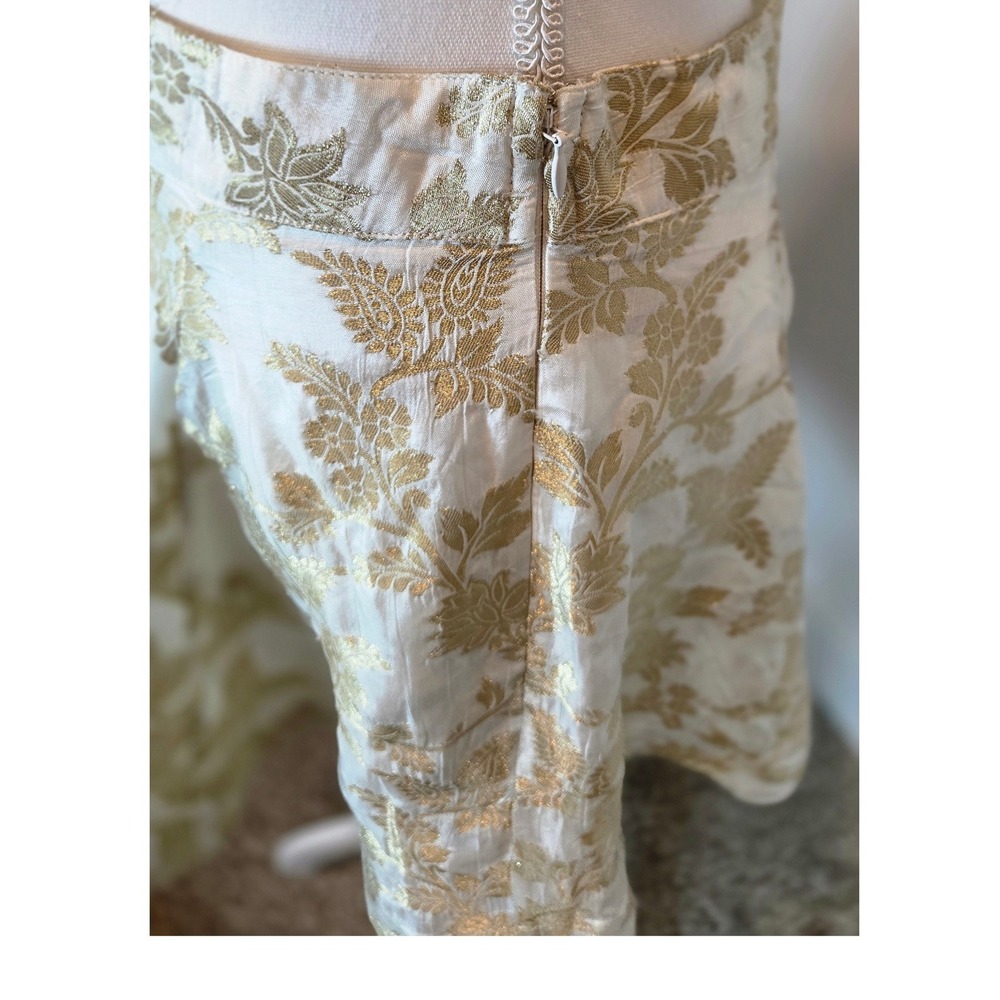 by TiMo White Gold Metallic Floral Brocade Mini Skirt Womens Size S Luxe Elegant - Picture 12 of 13